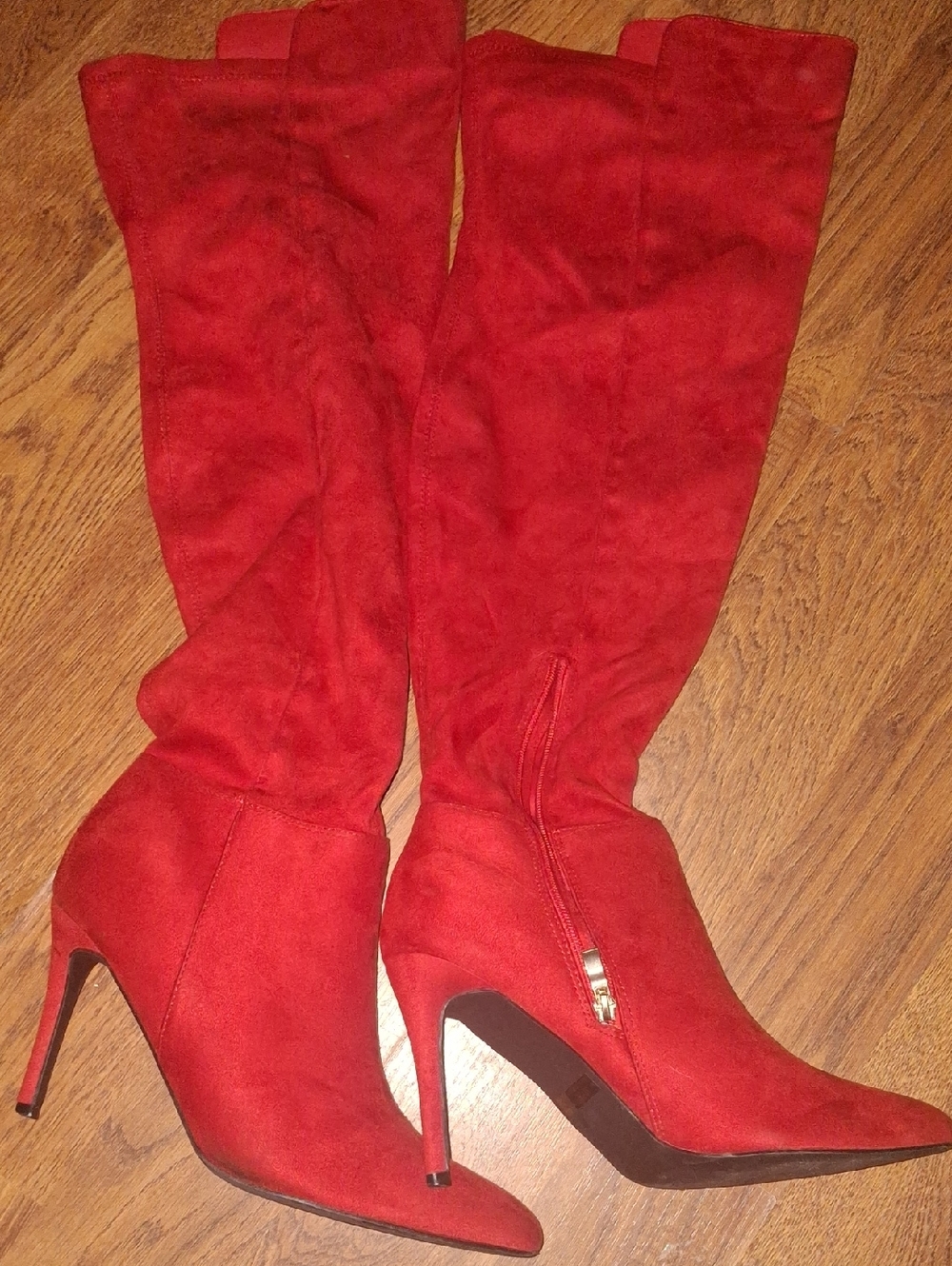 Red Knee-High Stiletto Boots - Women's Fashion Boots